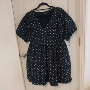 Madewell Black Floral V Neck Cotton Mini Dress